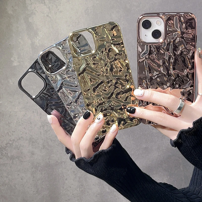 Funda trasera suave de papel de estaño con pliegue dorado chapado de lujo para iPhone 17 Air 16 15 14 13 12 11 Pro Max XS XR X 15 Plus - imagen 5