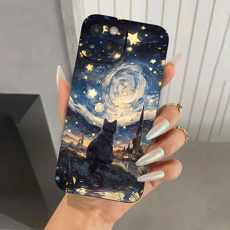 Funda de teléfono con diseño de gato y cielo estrellado para Xiaomi Redmi Note 14 13 12 Pro Plus 5G 12S 11S 11 10S Redmi 12 13C, funda de parachoques a prueba de golpes
