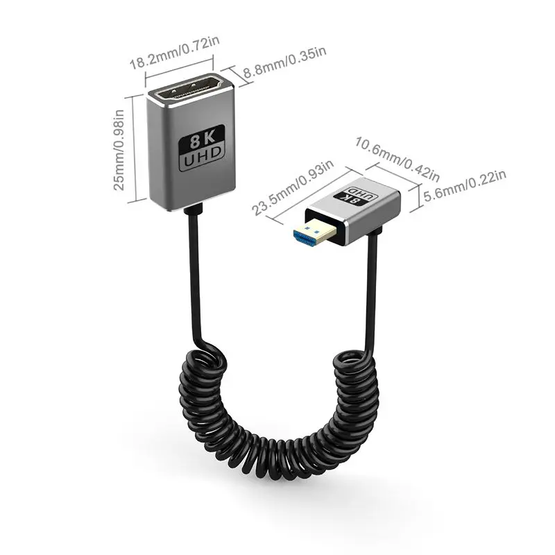 Muelle coaxial 8K 2,1, versión ultrafina, compatible con Micro HDMI macho a H-DMI hembra, cable de conexión de cámara 8k @ 60hz 4k @ 120hz