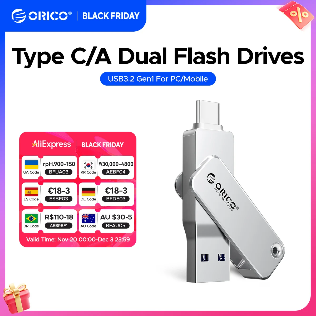ORICO 2 en 1 Unidad flash dual Pen Drive de alta velocidad OTG Tipo C USB A Interfaces duales para MacBook Android - imagen 2