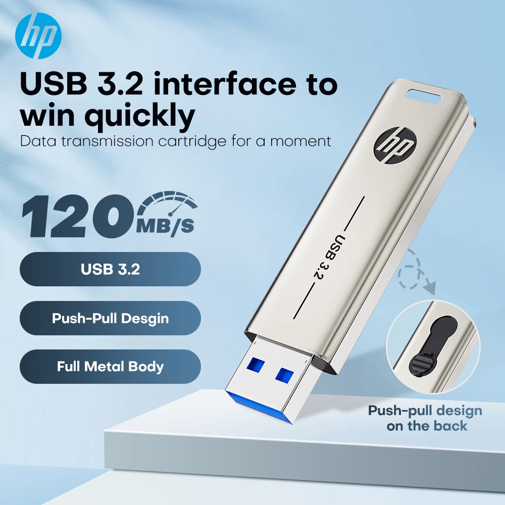 Unidad flash USB HP 3,2, 32GB, 64GB, palos de alta velocidad, almacenamiento externo, unidad de bolígrafo de Metal, personalidad creativa, música para coche