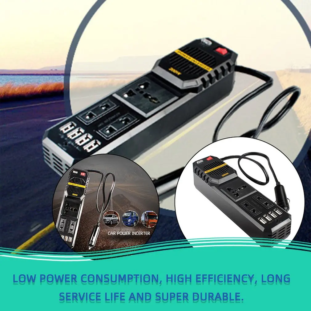 Inversor de corriente portátil para coche, convertidor de cargador, adaptador Universal, accesorios, salida USB, 200W, cc 12V a CA 220V - imagen 4