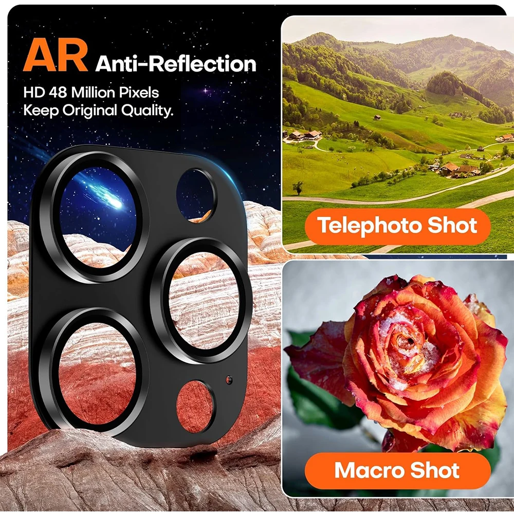 2 uds cubierta protectora de lente de cámara de titanio negro para iPhone 16 Pro Max 15 Plus 14 13 Mini 16Pro protección Flim accesorios de teléfono - imagen 3