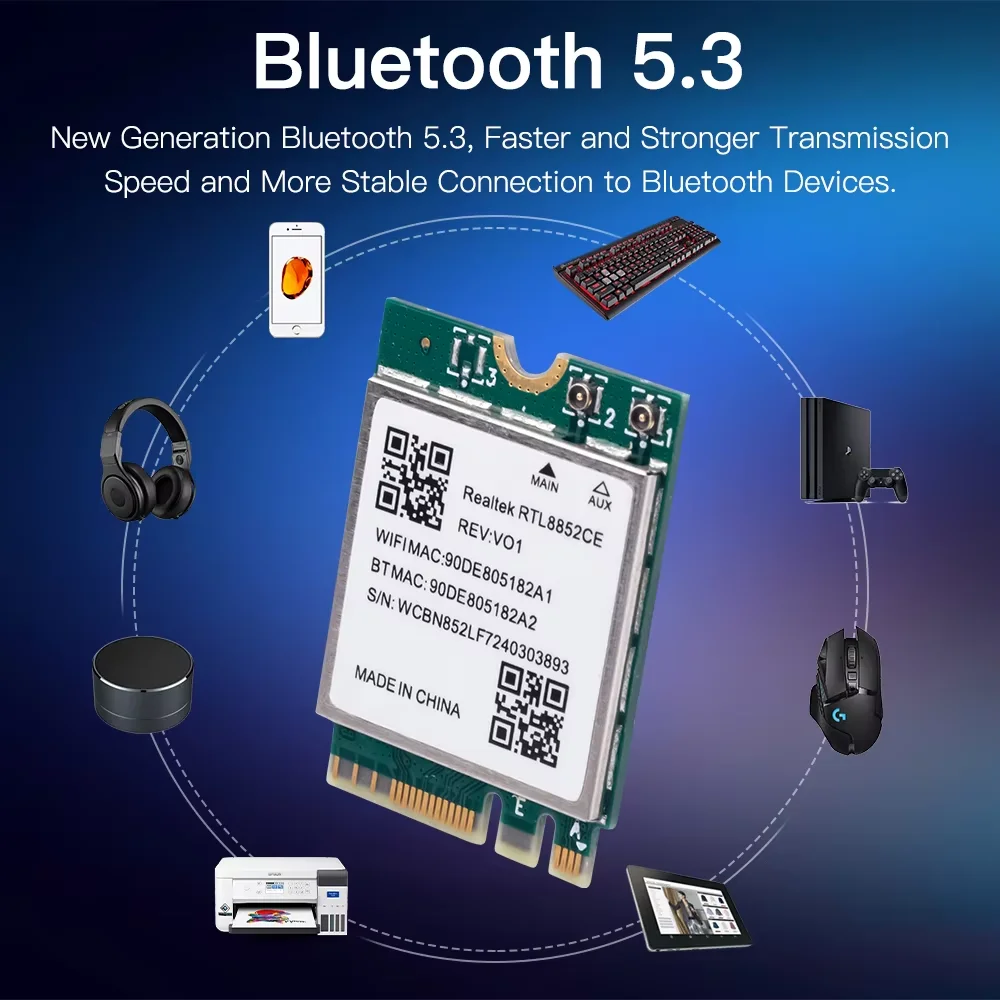 Adaptador sin cables WiFi 6E RTL8852CE M.2 NGFF Bluetooth 5,3 5374Mbps 2,4G/5G/6GHz 802.11AX para escritorio/portátil para Win10/11 - imagen 4