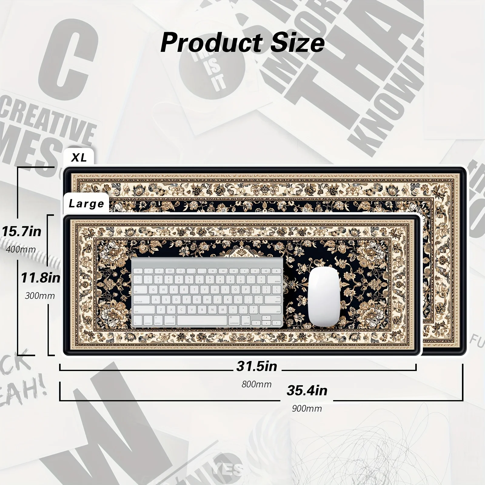 Alfombrilla de ratón persa negra XXL, alfombrilla de mesa larga, alfombrilla para suelo, juego de trabajo, accesorios de escritorio para el hogar, reproductor de juegos, oficina, envío rápido - imagen 3