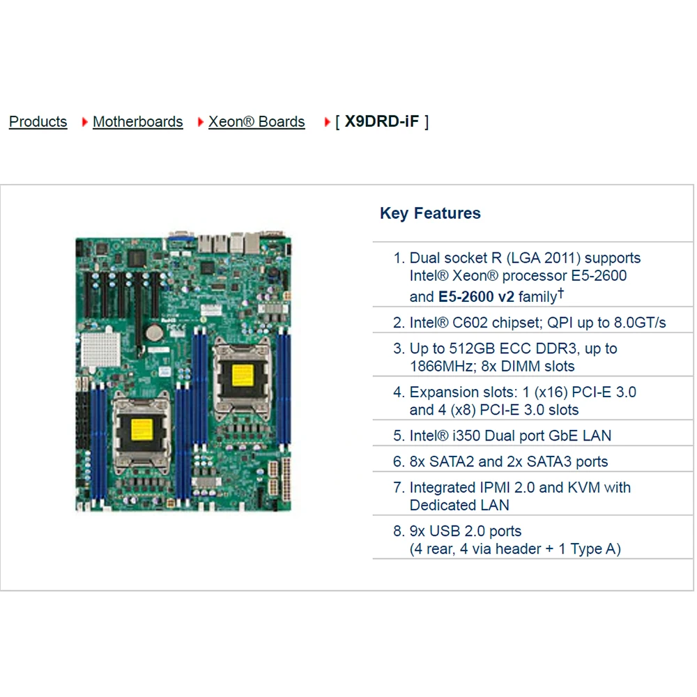 X9DRD-iF para placa base de E-ATX de servidor bidireccional Supermicro LGA 2011 procesador Intel C602 DDR3 Xeon E5-2600 y E5-2600 v2 familiar - imagen 5