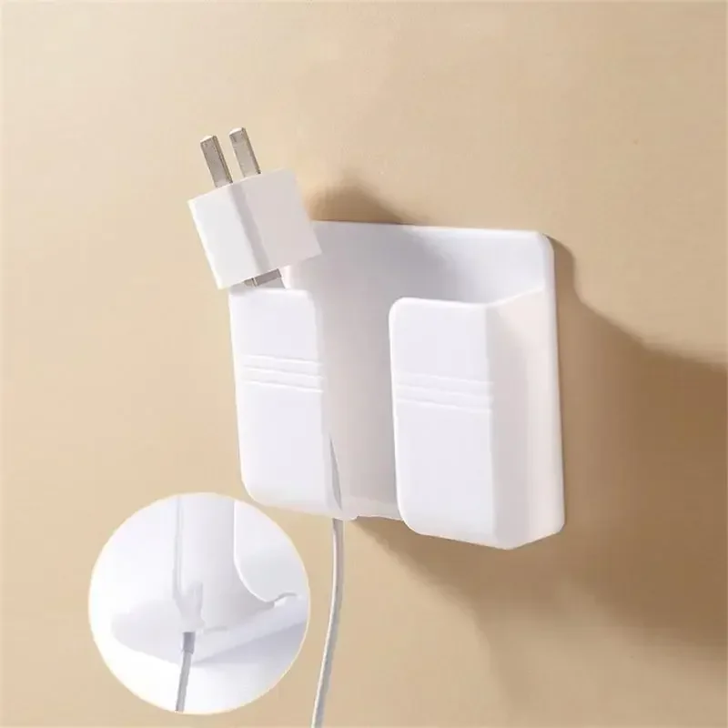 Soporte para teléfono móvil montado en la pared, caja de almacenamiento sin perforaciones, Control remoto de TV, enchufe para teléfono móvil, soporte de carga para teléfono - imagen 4
