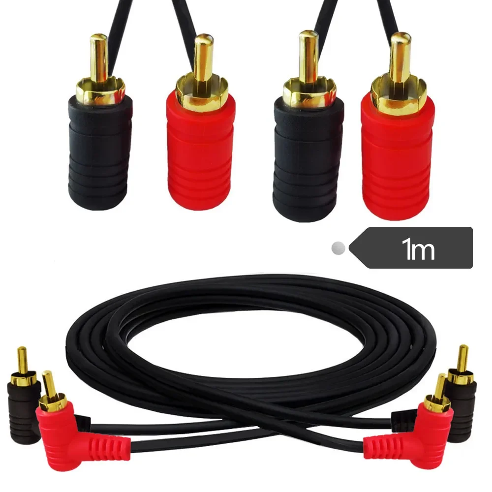 Cable 2RCA de 90 grados, Cable de subwoofer estéreo de audio RCA de 2 macho a 2 macho Cable de audio de 1 m