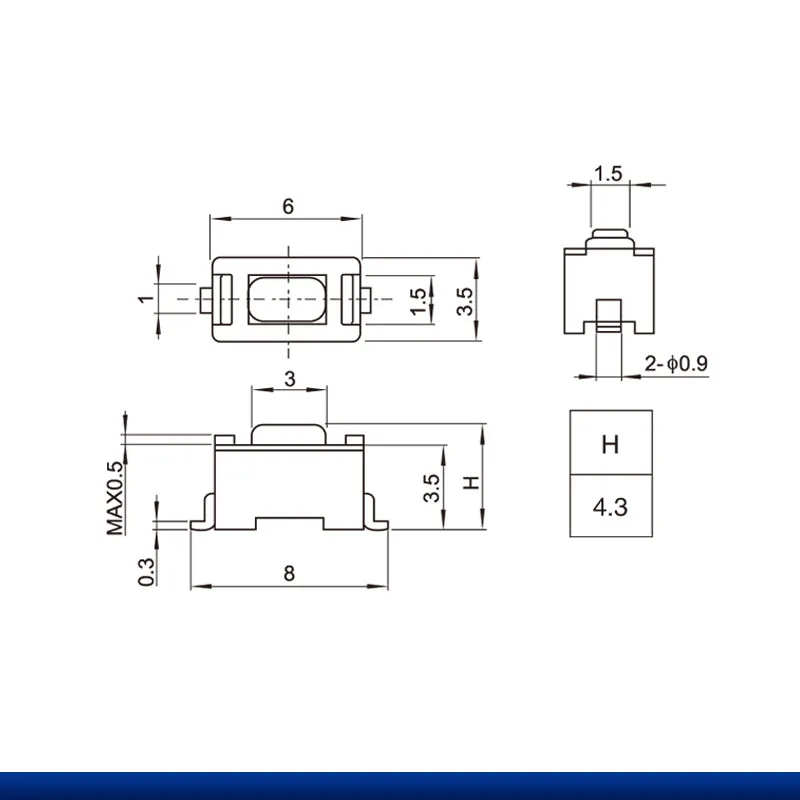 100 Uds 3*6*4,3mm 5,0mm 2pin SMD DIP DC12V 50mA interruptor táctil botón táctil Micro interruptor 3 × 6 × 4,3mm Control remoto botón blanco - imagen 3