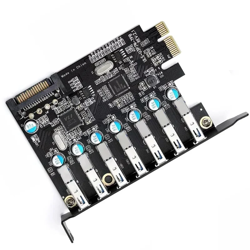 Pcie a 7 puertos Usb Superspeed USB 3,0 PCI-E Express adaptador de expansión tarjeta Hub con conector de Cable de alimentación SATA 15P para escritorios