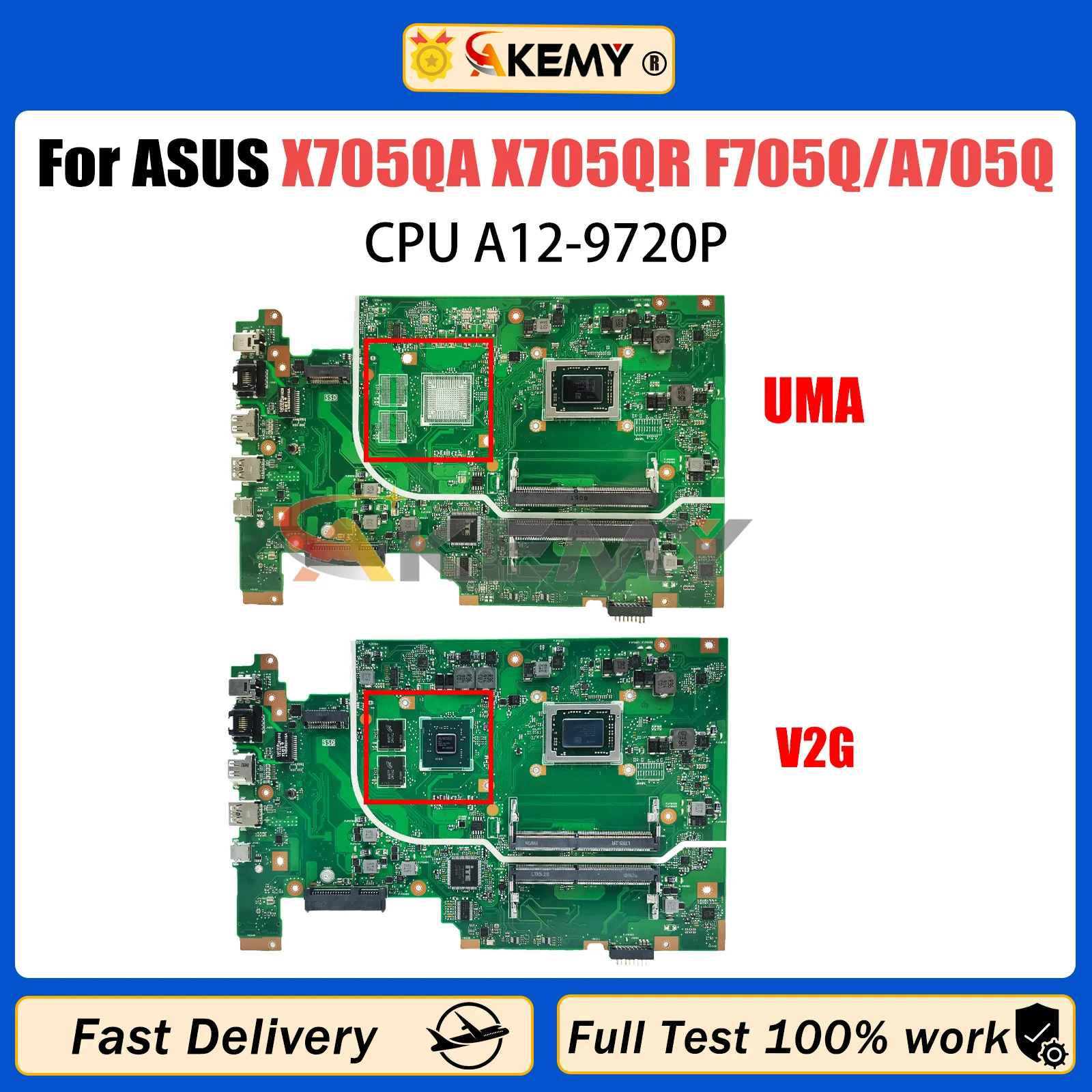 Placa base para portátil AKEMY X705QA X705QR para ASUS F705Q/A705Q X705Q placa base A12-9720P CPU V2G o UMA