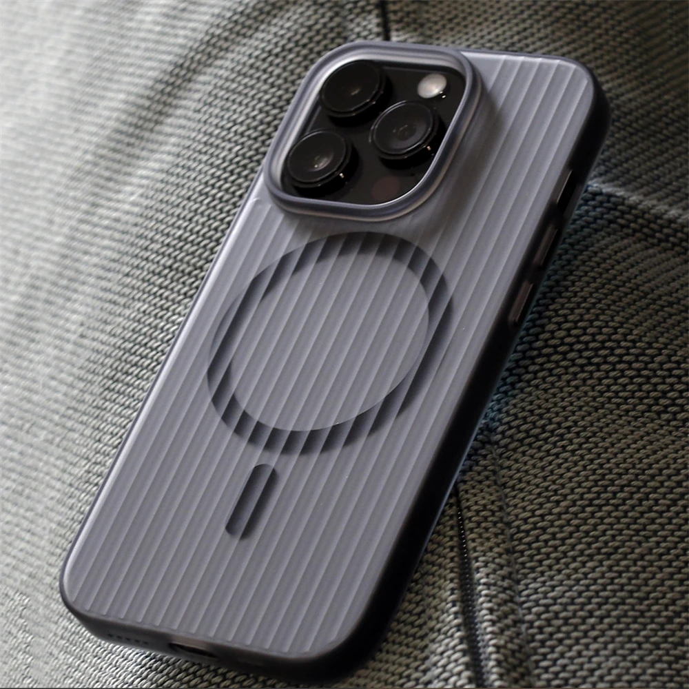 Funda de carga inalámbrica magnética mate con patrón corrugado para iPhone 17 Air 16 15 14 13 12 Pro Max Magsafe cubierta dura transparente - imagen 2