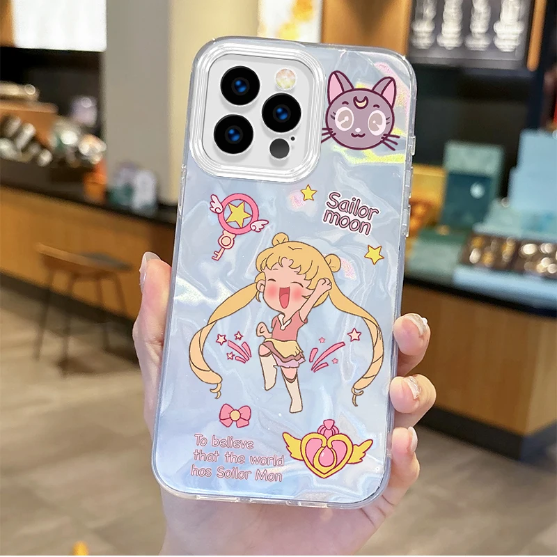 Lovely Sailor Moons funda de teléfono gradiente de Anime para iPhone 16, 15, 14, 13, 12, 11, 8, 7, 6 Pro Max Plus, XS, XR, fundas traseras duras a prueba de golpes - imagen 4