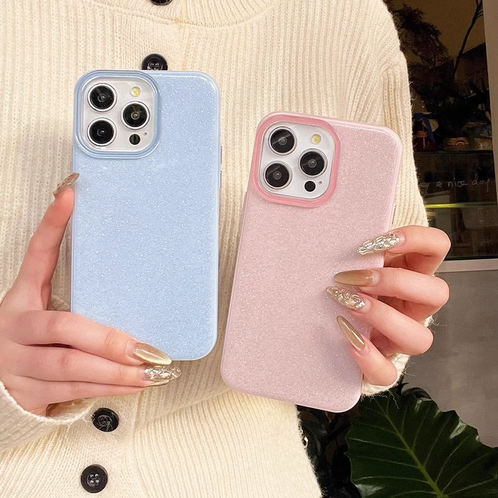 Funda híbrida de lujo con purpurina de Color caramelo para iPhone 17 Air 16 16E 15 14 13 12 11 Pro Max Plus, funda trasera dura de silicona suave - imagen 4