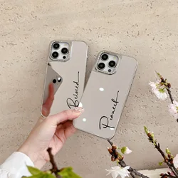 Funda personalizada con nombre de iniciales para iPhone 17, 16, 15, 14, 13, 12, 11 Pro Max Plus, funda con patrón de espejo de maquillaje chapado de lujo