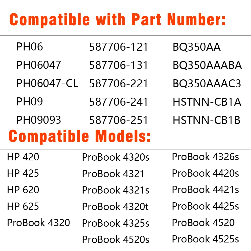 PH06 PH09 Battery 593572-001 HSTNN-DB1A HSTNN-CB1A 593573-001 for HP ProBook 620 625 4320 4321s 4320s 4325s 4420s 4520s 4525s - imagen 2