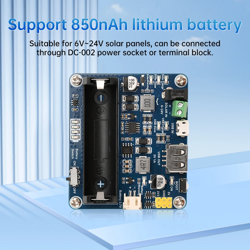 Módulo de carga de 6V ~ 24V, módulo de gestión de energía de Panel Solar, compatible con batería de iones de litio de 850mAh para Arduino/Jetson/Raspberry Pi - imagen 4
