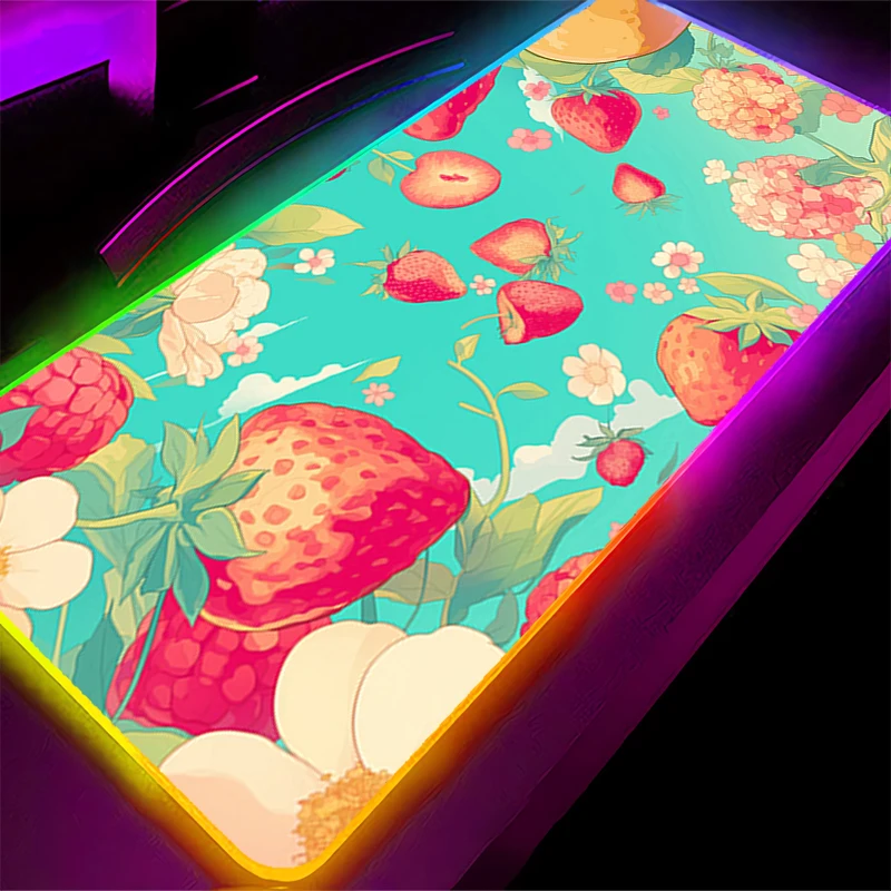 Alfombrilla de ratón LED RGB, alfombrilla de goma para ratón, accesorios para juegos de ordenador, alfombrilla para teclado, decoración de oficina, escritorio, alfombrilla para ratón con diseño de fresa - imagen 4