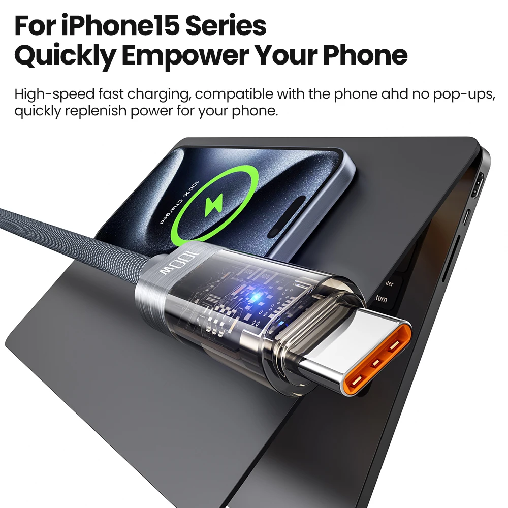Toocki 100W USB C a USB C Cable apagado automático QC4.0 PD3.1 carga rápida para Macbook iPhone 16 15 Smsuang S23 S24 Xiaomi Huawei - imagen 3