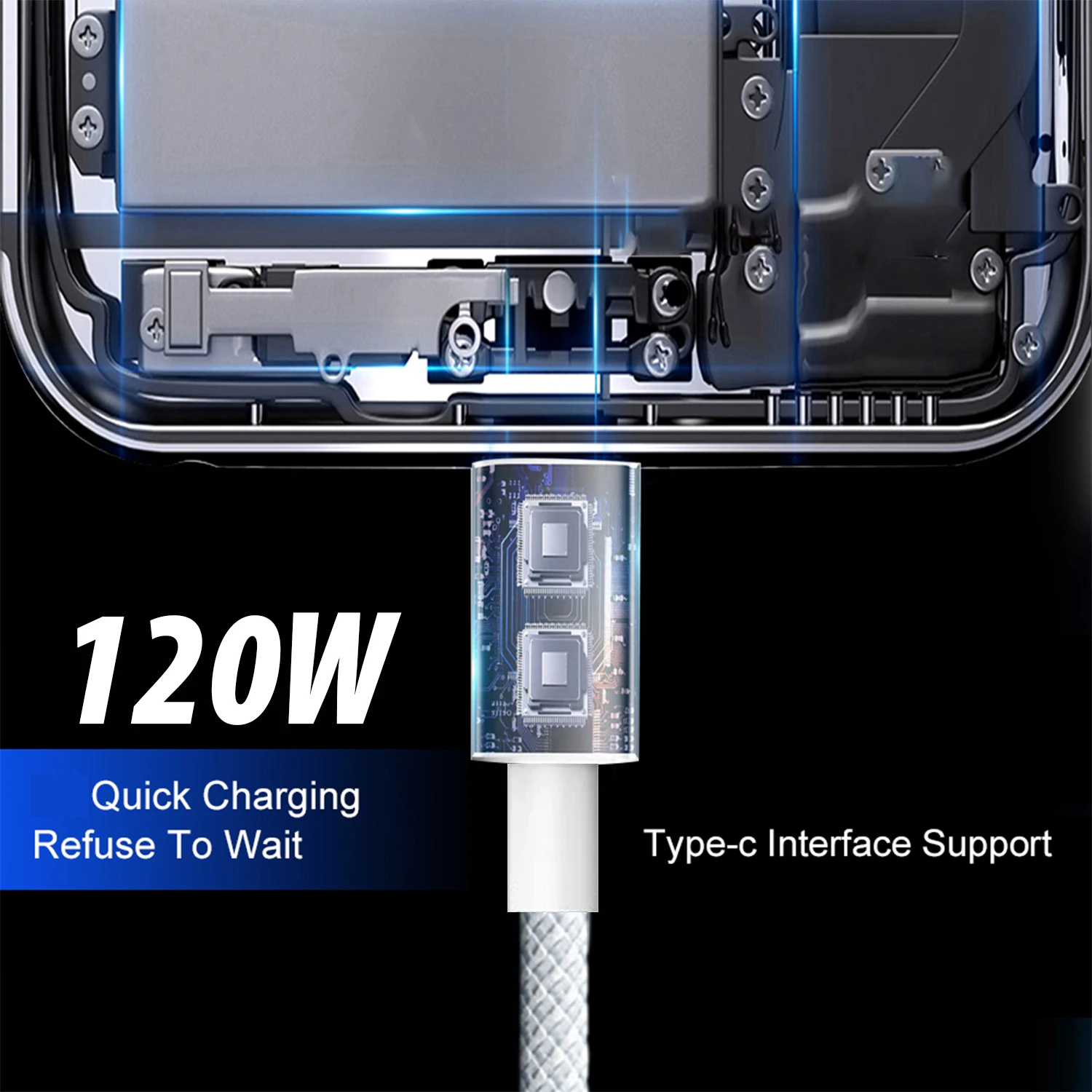 Cargador rápido Universal 10A PD USB A a tipo C 120W Cable de carga rápida para iPhone 16 15 Pro Max iPad Macbook Cable de transferencia de datos - imagen 4