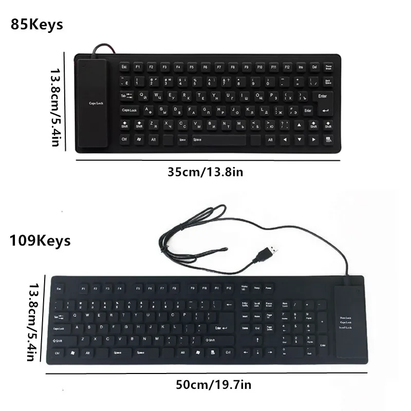 Teclado de silicona plegable de 85/109 teclas, tecla silenciosa con cable USB, resistente al agua, a prueba de polvo, teclado suave al tacto para Notebook y portátil - imagen 5