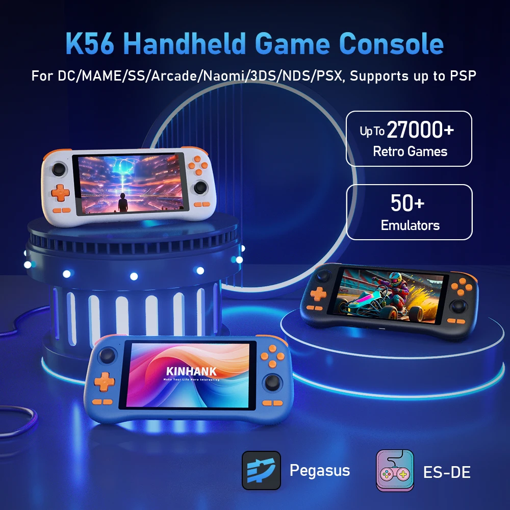 Consola de juegos portátil K56, pantalla táctil IPS de 5,5 pulgadas con más de 50 emuladores de hasta 27000+ juegos Retro para DC/MAME/SS/Arcade/3DS/PSX/PSP