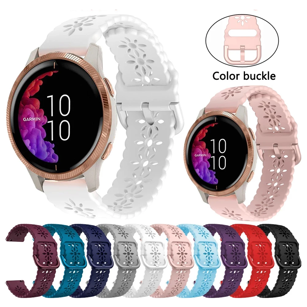 Correa de silicona Floral de 20mm y 22mm para Samsung Galaxy Watch Series, correa de reloj para Garmin Venu SQ Vivoactive 5 Forerunner 165 245 - imagen 4