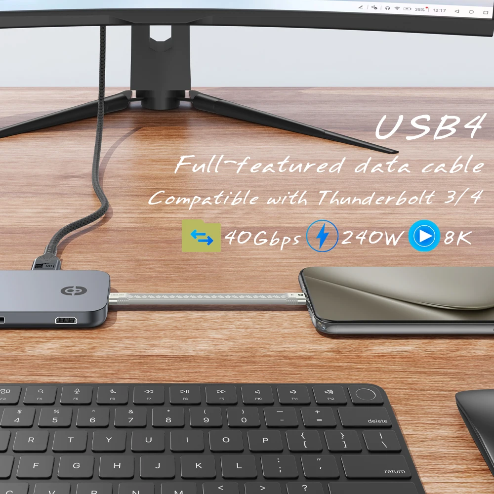 Cable corto USB 4 Thunderbolt 4 FPC 40gbps usb4 tipo c Cable de datos Thunderbolt3 240W 8K 60Hz para eGPU HDD SSD estación de acoplamiento HUB - imagen 3