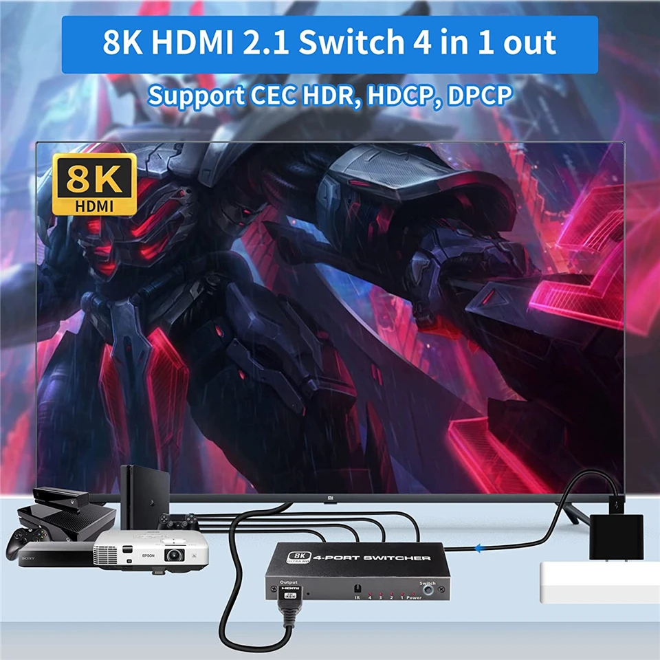 Conmutador HDMI 2.1 4x1 y 2x1 con control IR para PS5 PS4 Proyector - imagen 2