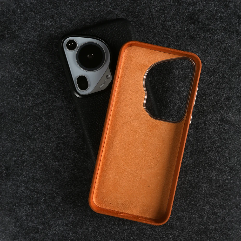 Funda de cuero genuino hecha a mano para Huawei Pura 70 Ultra Magsafe fundas de teléfono magnéticas P60 Pro P70Pro funda de teléfono estética Vintag - imagen 5