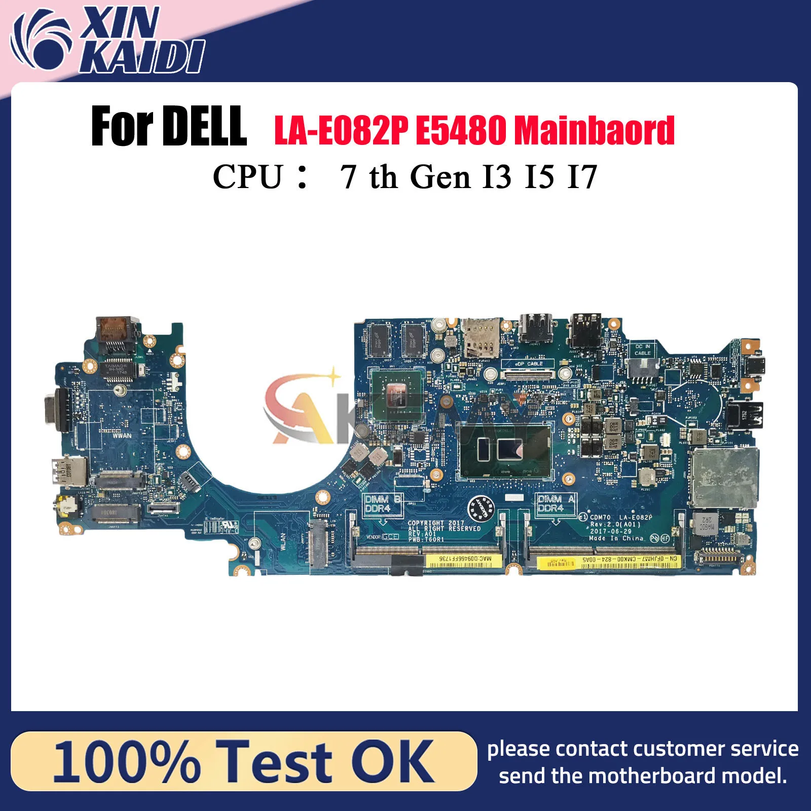 Para DELL Latitude E5480 5480 placa base para portátil LA-E082P con i5 i7-6th/7th Gen CPU V2G CN-0YYRGW 0XDPDM 0X0M92 100% probado OK