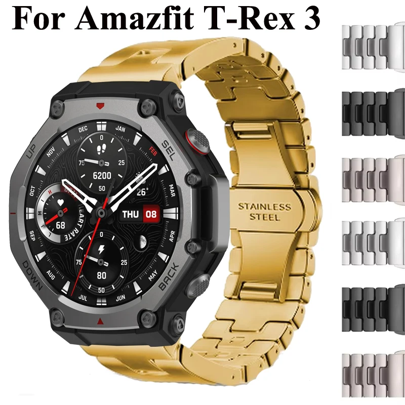 Correa de acero inoxidable para Amazfit T-Rex3, Correa de Metal de lujo, Correa de reloj para Huami Amazfit TRex 3 TRex3, accesorios