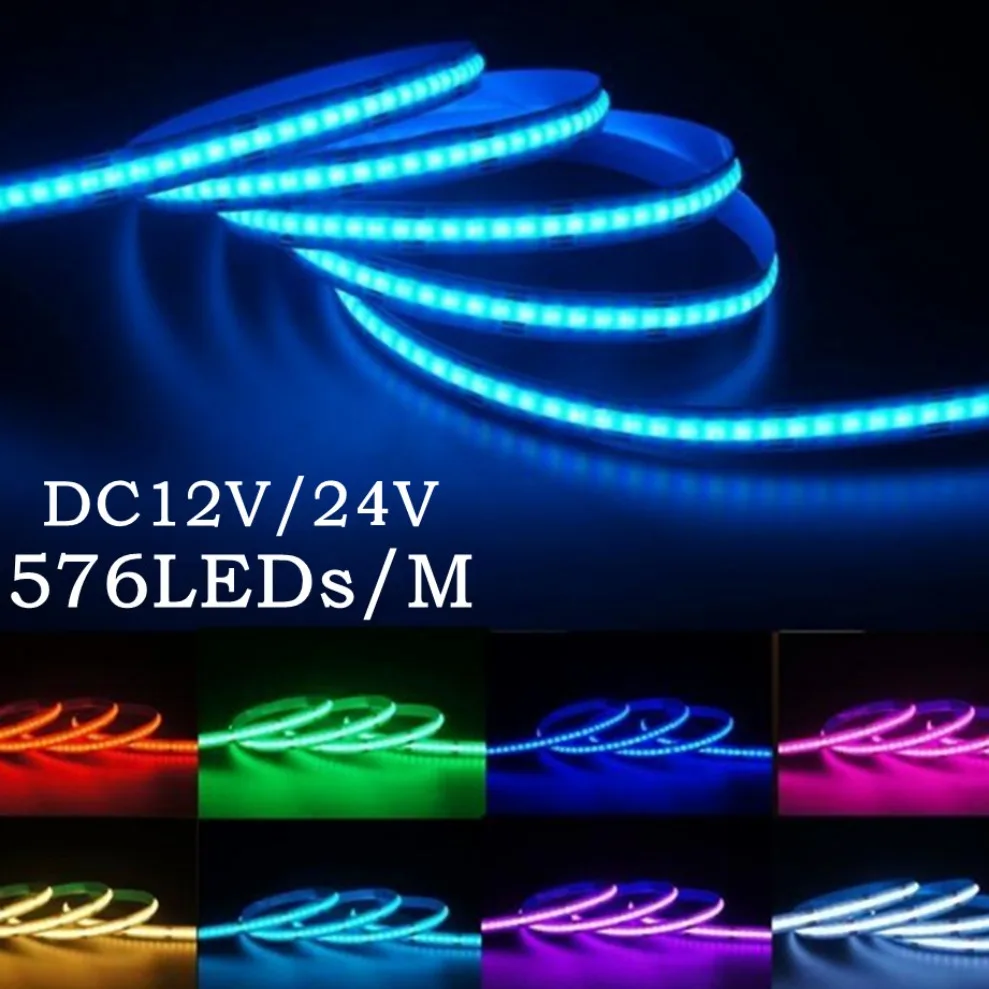 Tira de luces LED RGB de alta densidad 576LEDs/M barra de luz de cinta LED COB Flexible 8MM/10MM RA95 para decoración de sala de estar iluminación DC12V/24V - imagen 2