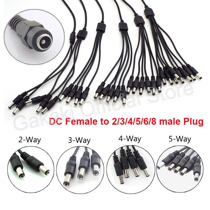 2,1*5,5mm 1 hembra a 2 3 4 5 8 macho DC Cable de enchufe divisor de corriente para accesorios de cámara de seguridad CCTV adaptador de fuente de alimentación 12V - imagen 2
