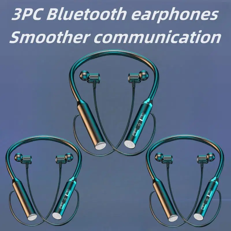 Auriculares inalámbricos con banda para el cuello, cascos deportivos estéreo 9D de silicona con banda para el cuello, con cuello Halter, magnéticos, 3 unidades