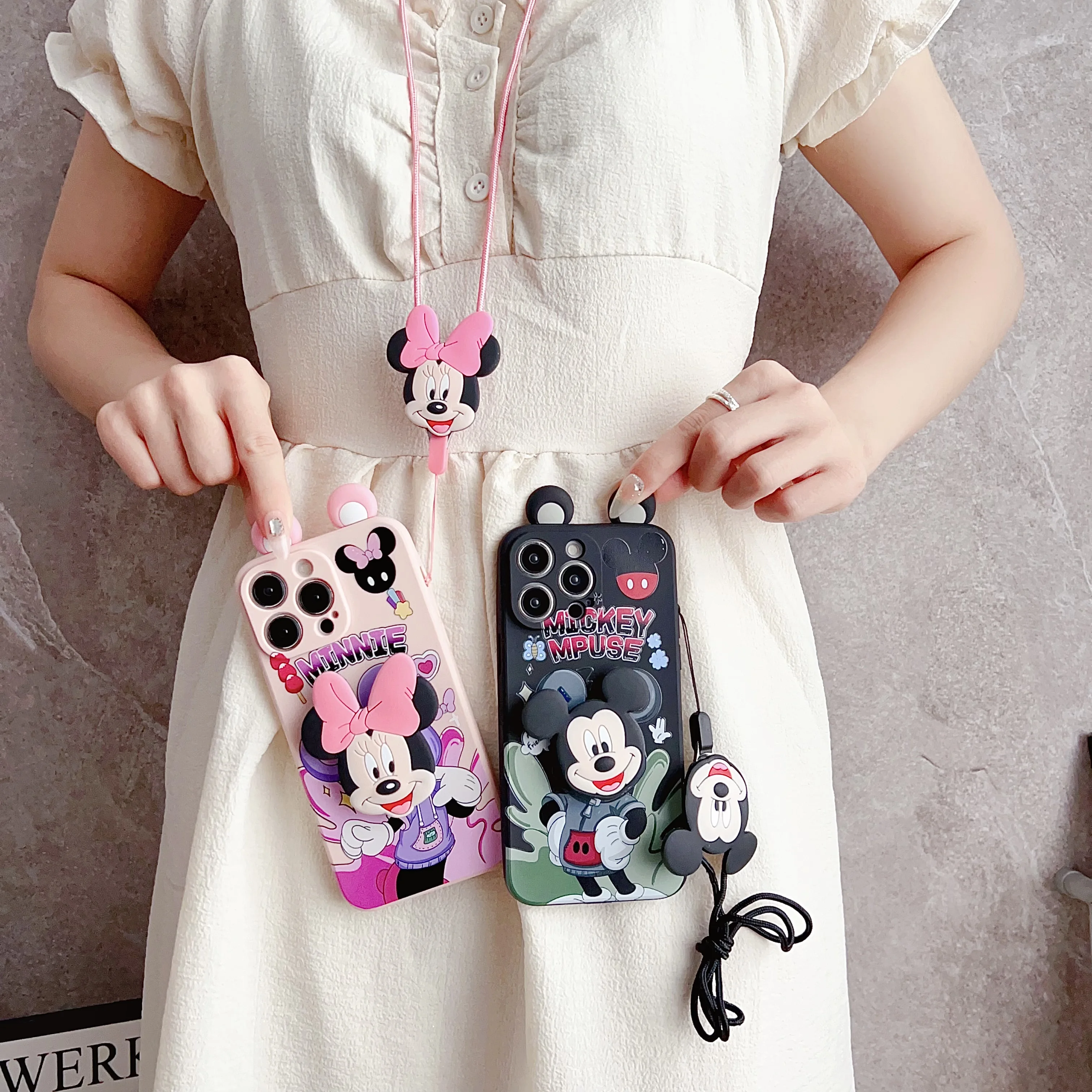 Funda con orejas de Minnie para Samsung Galaxy S7 S8 S9 S10 S20 S21 S22 S23 S24 Plus Ultra FE con cuerda de soporte - imagen 3