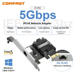 Tarjeta de red PCIe COMFAST 5 GbE RJ45 para gaming en Windows