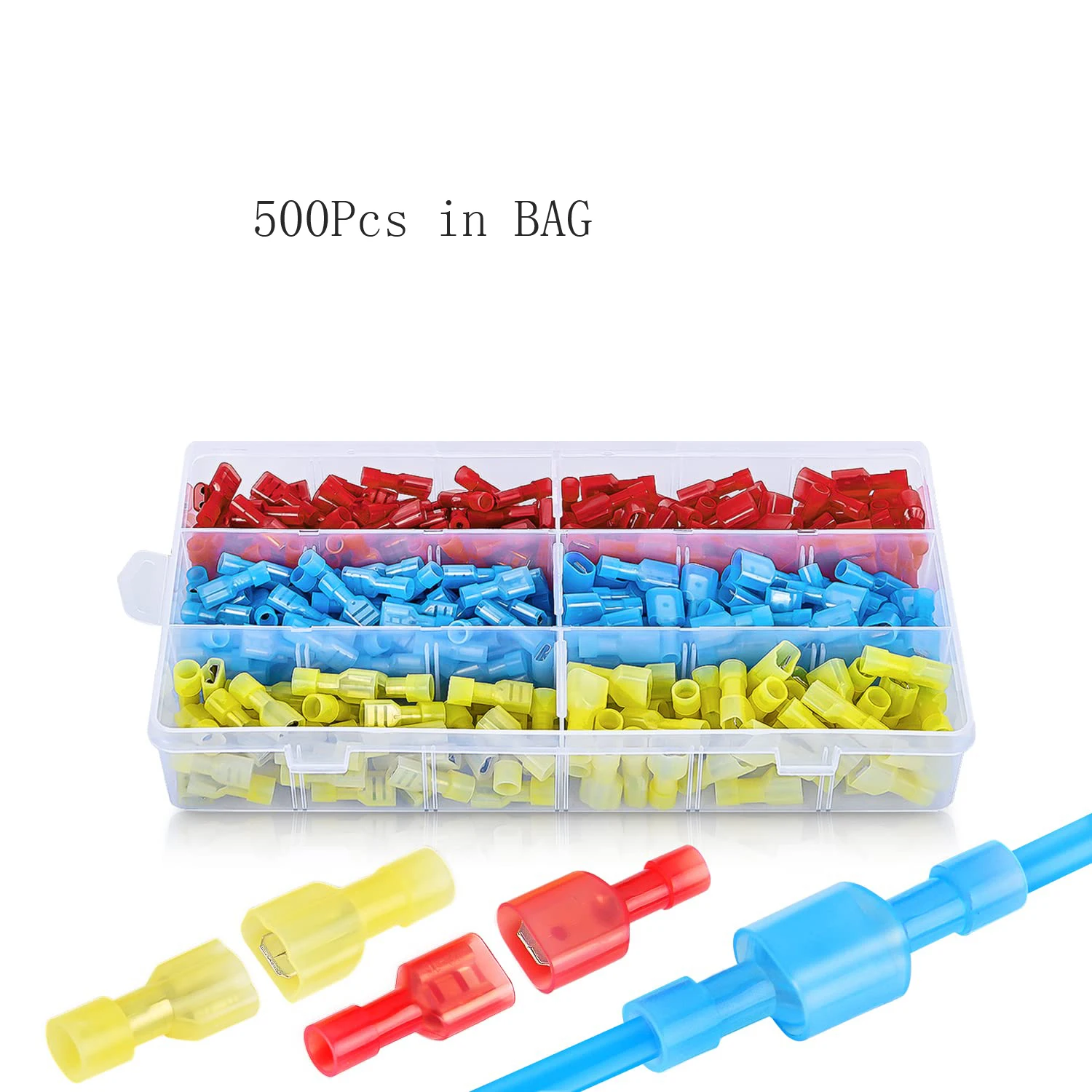 500 Uds terminales de pala conectores macho y hembra de desconexión rápida de nailon Kit surtido de engarzado de cables aislados eléctricos