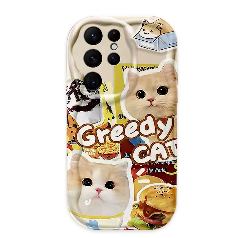 Precioso gato perro 3D onda funda para Samsung Galaxy S24 Ultra S23 S22 Plus S21 S20 FE A25 A55 A35 A15 A16 A05 A05S A06 funda de silicona - imagen 5