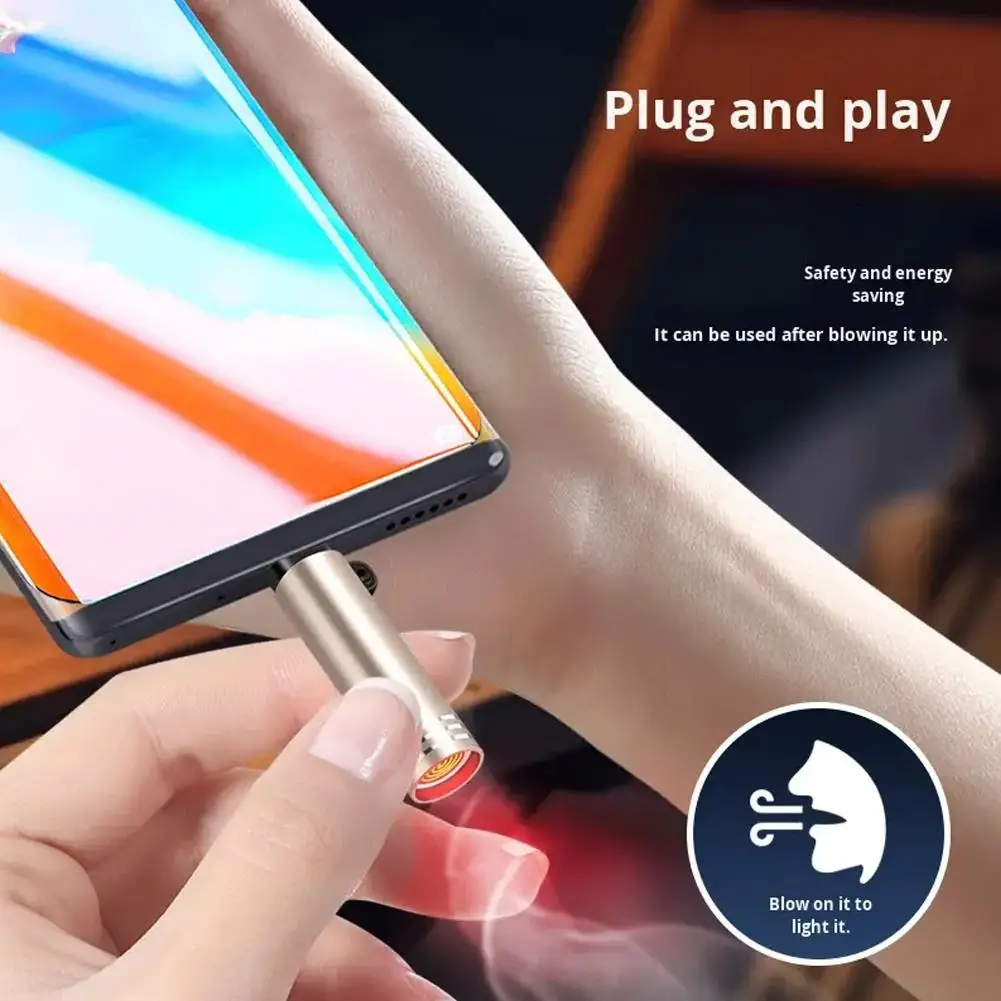 Mini encendedor tipo C a prueba de viento, sin llama, adaptador de encendedor de cigarrillos Usb C, sin batería, encendedor de teléfono para viajes aéreos al aire libre D1c0 - imagen 4