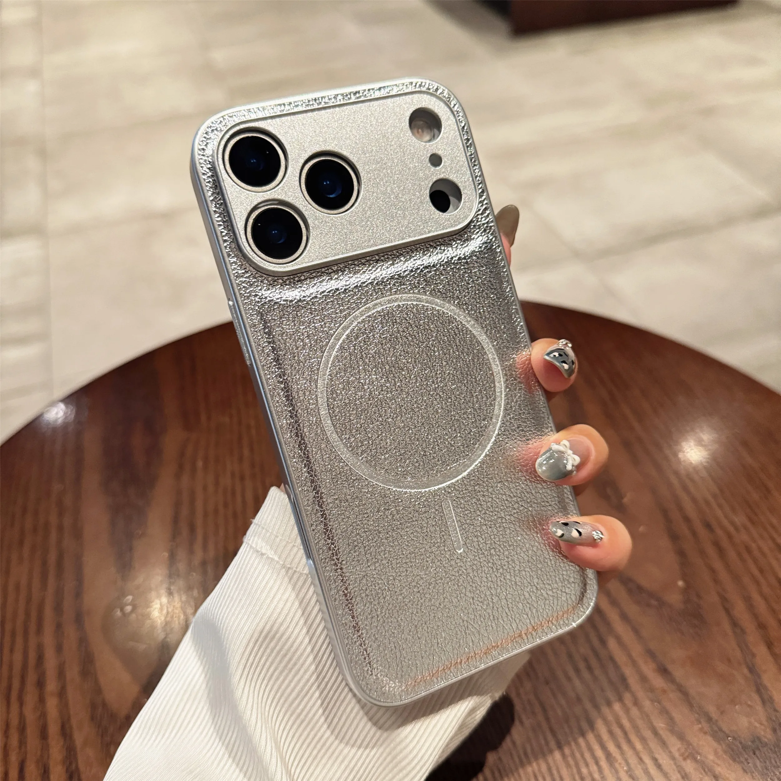 Fundas magnéticas de cuero con textura de lichi para iPhone 17 Air 16 15 14 13 12 11 Plus Pro Max para cubierta de parachoques con borde de silicona Magsafe - imagen 5