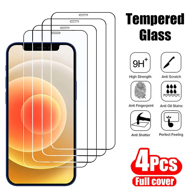 4 Uds vidrio templado para iPhone 11 12 13 14 15 Pro Max Protector de pantalla para iPhone XR XS Max 14 15 Plus vidrio