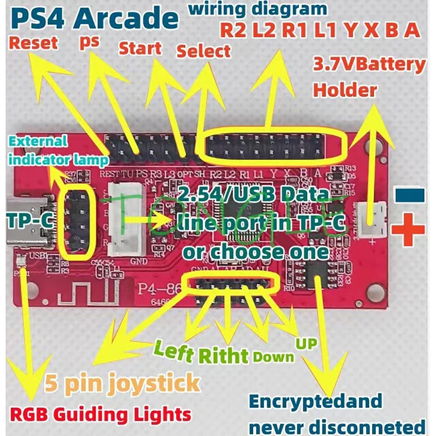 Placa PCB codificadora de joystick, USB, controlador de retardo cero, PC, PS3, PS4, Android, IOS, un jugador, Bluetooth inalámbrico con batería