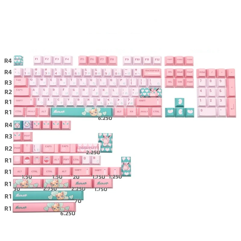 142 teclas/juego increíble elfo Keycap PBT tinte subcama rosa verde Keycaps Cherry perfil Gaming Key Caps para 61 64 68 84 87 96 980 104