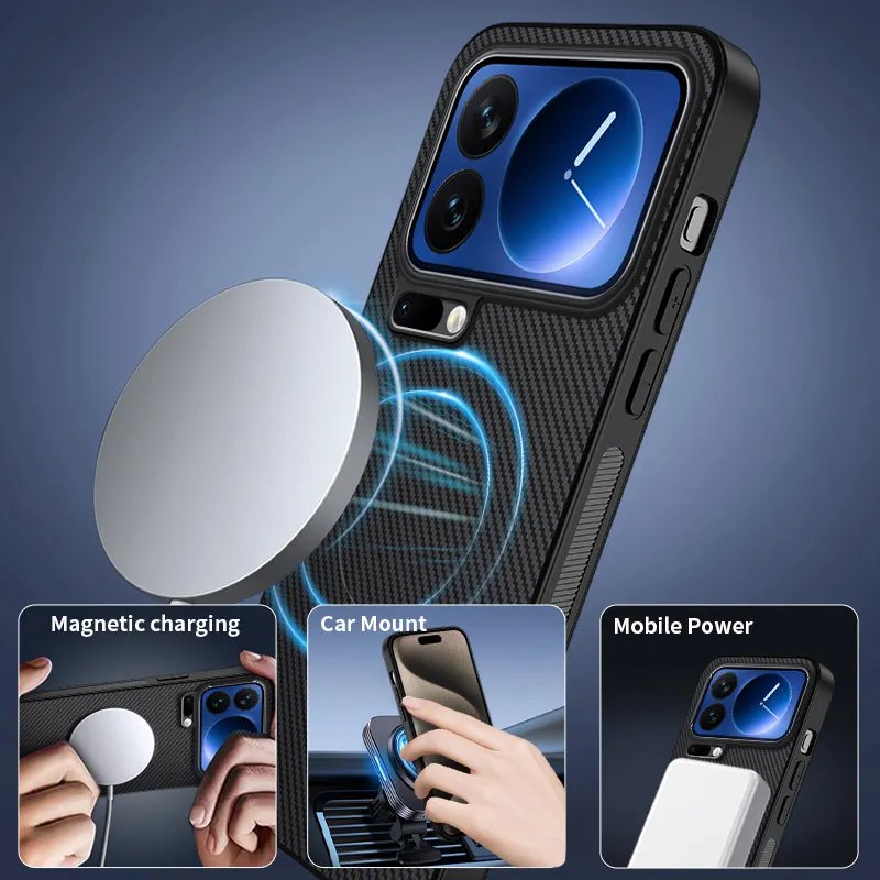 Funda magnética para Xiaomi 17 Pro Max, funda de PC anticaída texturizada de fibra de carbono con sensación de piel para Xiaomi 17Pro Mi17, parachoques a prueba de golpes - imagen 5
