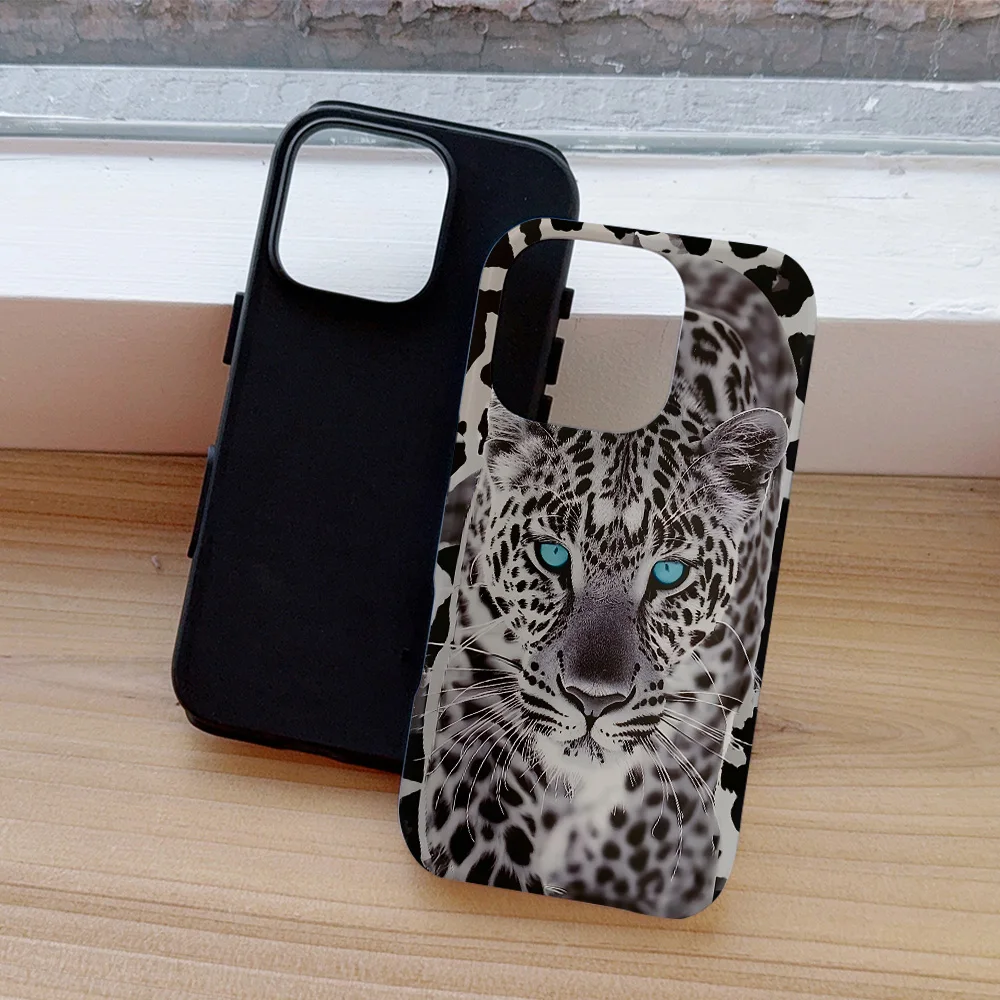 Funda de teléfono con estampado de leopardo y nieve para iPhone 16, 15, 14, 13, 12, 11 Pro Max Plus, funda trasera magnética de lujo de doble capa - imagen 4