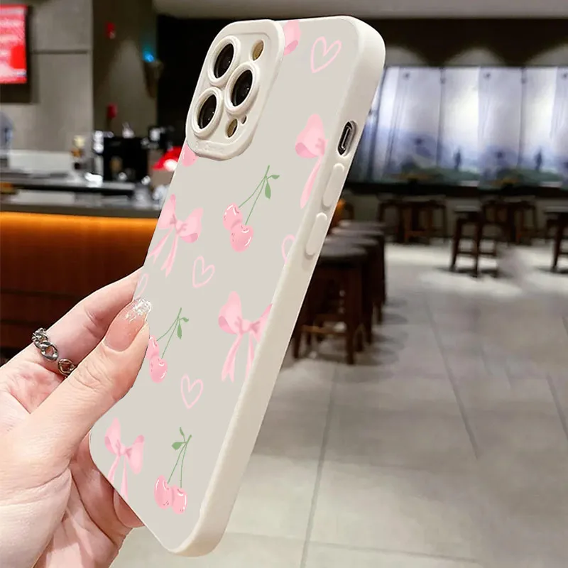 Funda de teléfono con diseño de lazo de cereza rosa femenino para Samsung Galaxy A16 A36 A56 A55 A54 A53 A52 A35 S25 S24 S23 S22 Ultra Plus FE - imagen 3