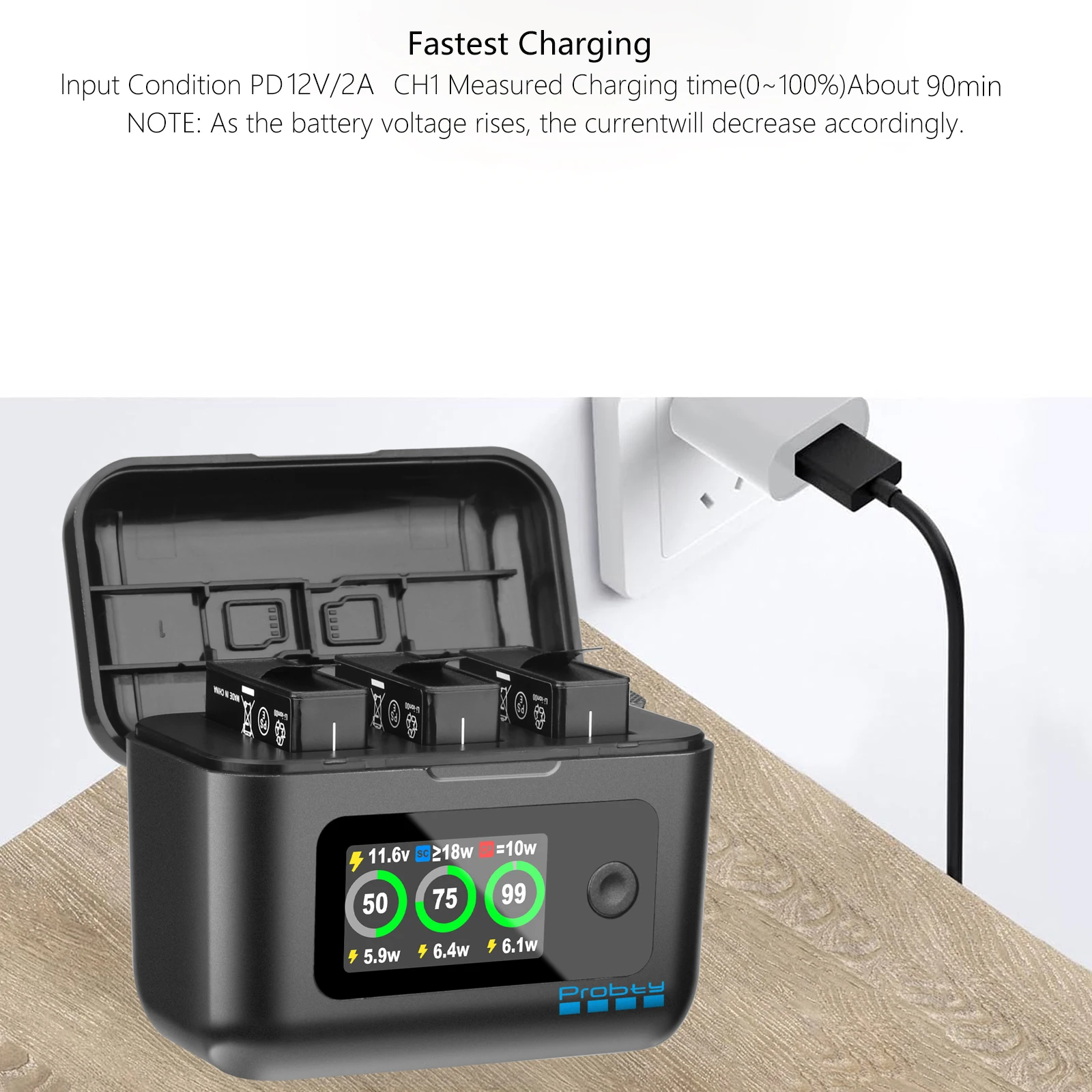 Cargador rápido PD de 24W para DJI OSMO 360 Action 6 3 ranuras caja de carga de bolsillo con pantalla LED para DJI OSMO Action 5 pro/4/3 - imagen 4