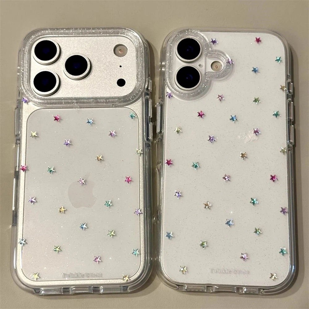 Funda trasera transparente Imd con estrellas brillantes para Iphone 17 16 Pro Max 13 14 15 Promax Ins Protector a prueba de golpes - imagen 2