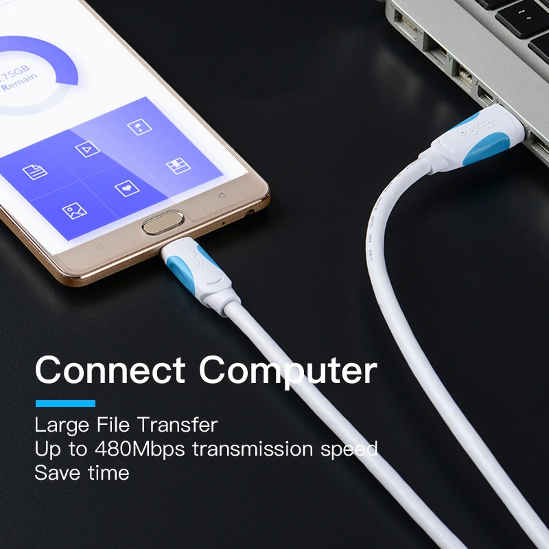 Vention-Cable USB tipo C para móvil, Cable de datos de carga rápida, 2A, USB 3,1, USB-C, para Samsung, Huawei, ZUK, LG, Xiaomi 0,5 - imagen 5